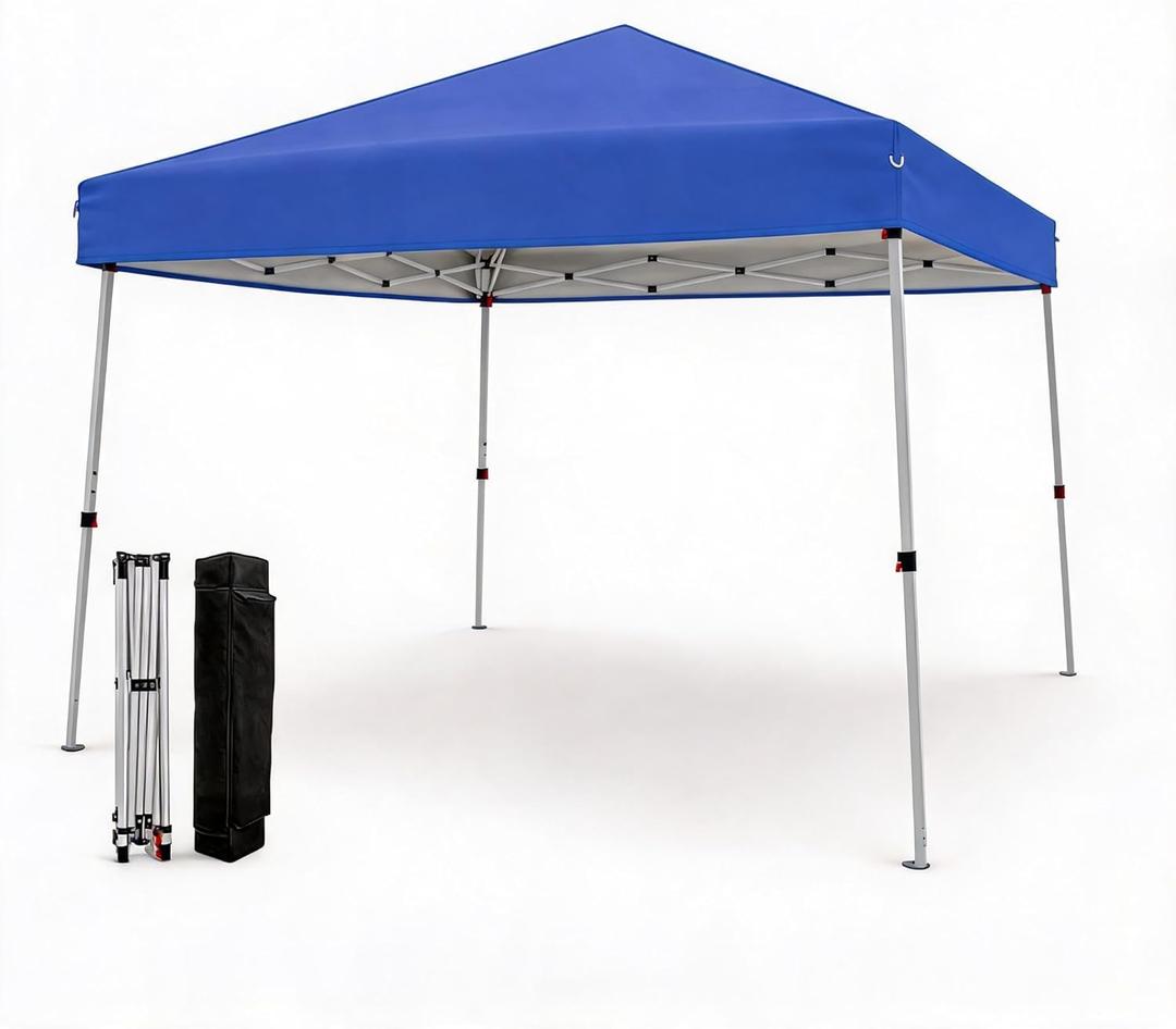 10x10ft Pop Up Canopy Tent with Slant Legs – Outdoor Instant Gazebo Shelter, UV-Resistant Waterproof Cover, Adjustable Height, Carrying Bag – 8x8ft Shade for Patio, Beach, Garden, Events