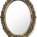 Oval Vintage Mirror 9 x 12.6 Inches Antique Retro Mirrors for Wall Small Decorative Hanging Mirror for Makeup Bedroom Living Room Dresser Tabletop Tray Victorian Wall Decor(Vintage Gold)