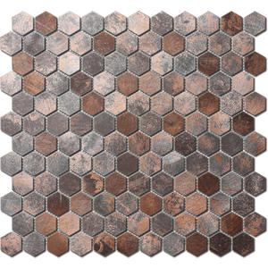 Blujellyfish Hexagon Mosaic Tile Antique Earthy Brown Metallic Textured Wall Backsplash Tile (Pack of 5 Sheets) (5 square feet)