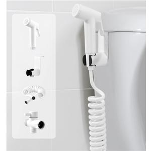 Handheld Bidet Sprayer Kit for Toilet, for Feminine Wash, Bidet Faucet Cloth Diaper, Baby Wash, Pet Wash or Toilet Cleaning, with Spring Type Bidet Hose (White)