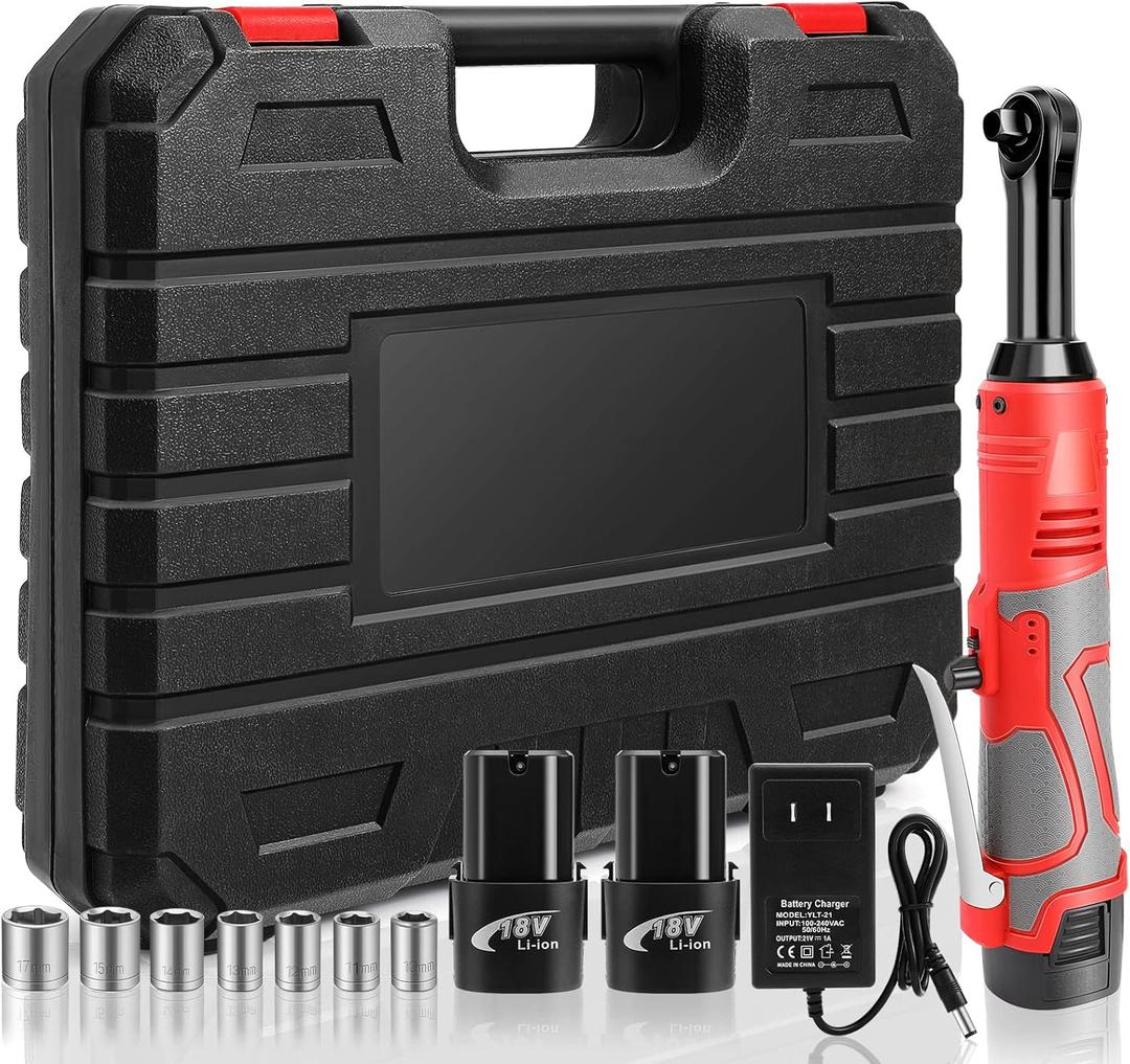 Cordless Electric Ratchet Wrench, 3/8" 18V Electric Ratchet Wrenches Set, 45 ft-Lbs 400RPM Cordless Ratchet Wrench with 2 Pack 2000mAh Lithium-Ion Battery, 7 Sockets Wrench and Charger