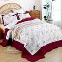 Cmfshape Oversize King Quilt Set Christmas Red-120x120 California King Bedspread with 2 Pillow Shams-Exquisite Embroidery Bedding Comforter for All Season-Lightweight Coverlet Drop to The Floor