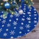 Bunny Chorus Christmas Tree Skirt, 36 inches Blue Mercerized Velvet Skirt with Silver Sequin Snowflake for Rustic Xmas Tree Holiday Decorations