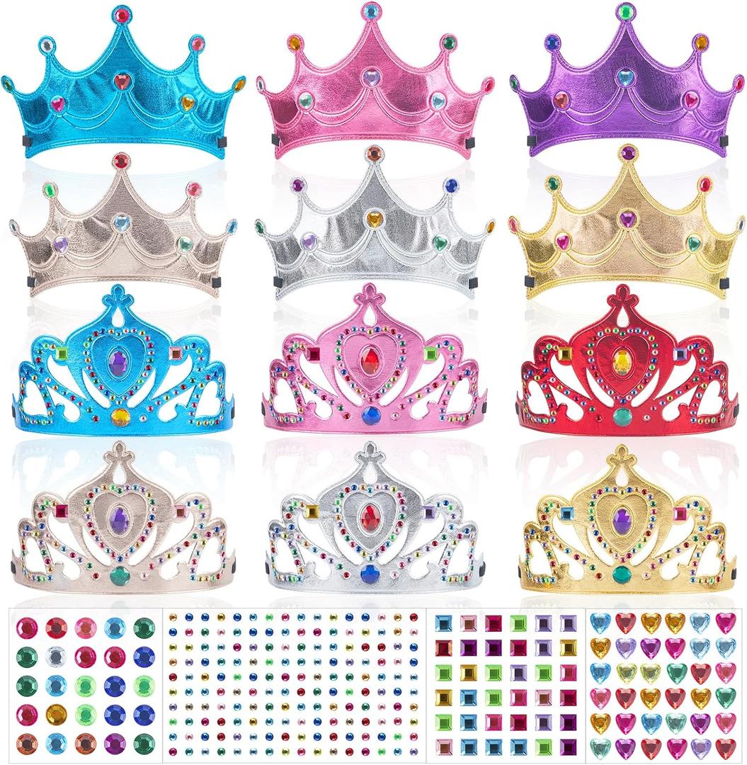 17 Pcs Princess Party Crowns Set Kids Party Supplies Tiaras Making Kit with Diamond Stickers for Little Girls Gifts