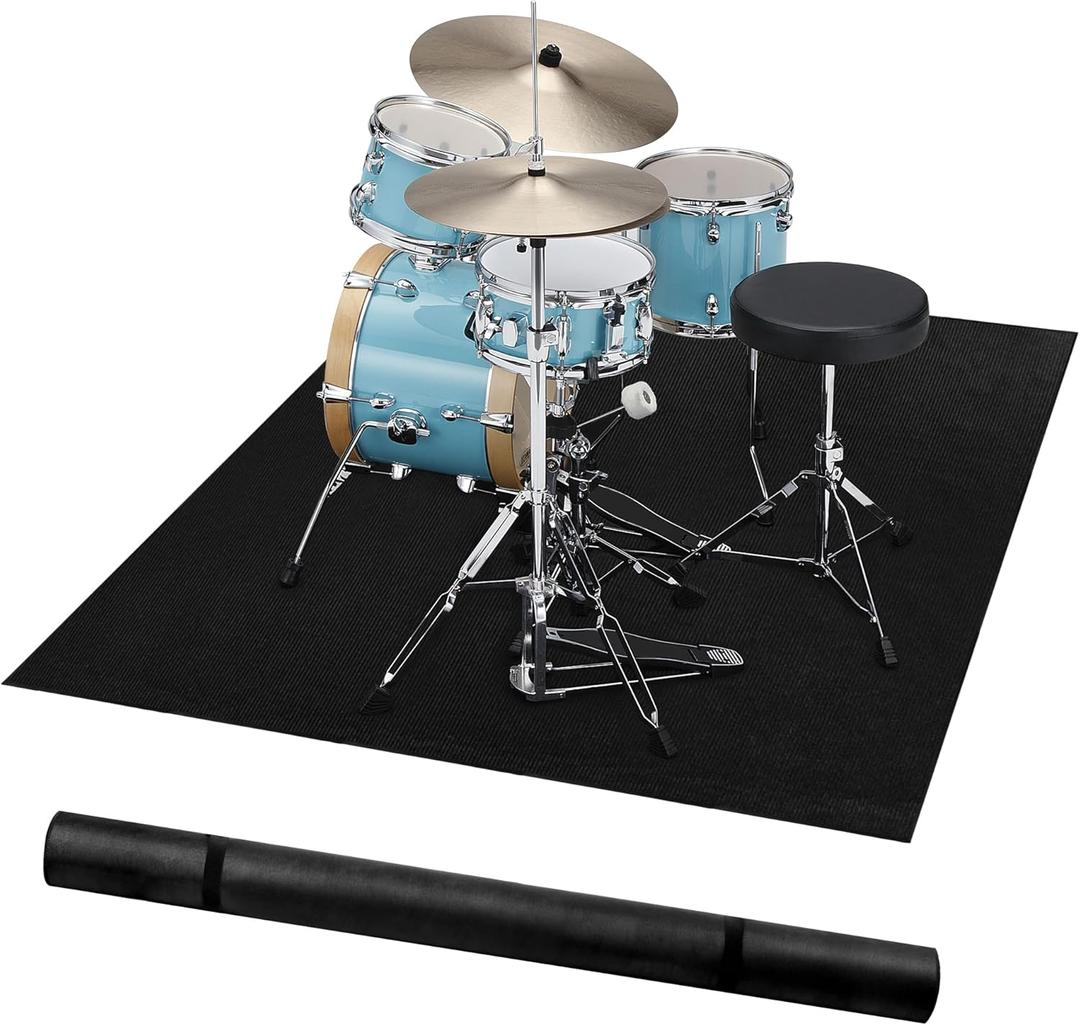 Music Rug for Drummers –4x5.3Ft NonSlip Drum Rug,Drum Mat Carpet for Noise Reduction, Drum Accessories  Black