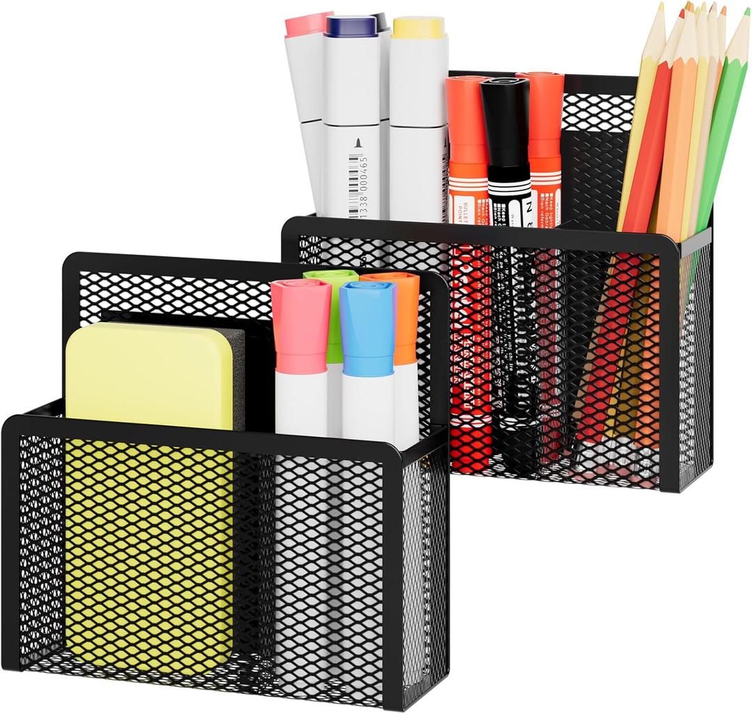 Marbrasse Magnetic Dry Erase Marker Holder, Mesh Pen Holder for WhiteboardMagnet Pencil Organizer Storage for Refrigerator Locker Accessories Organizer for Home, School and Office(Black)