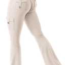 YEOREO CoreFlex Women Workout Flare Leggings with Pockets Hidden Scrunch High Waisted Cargo Gym Yoga No Front Seam Leggings (M)
