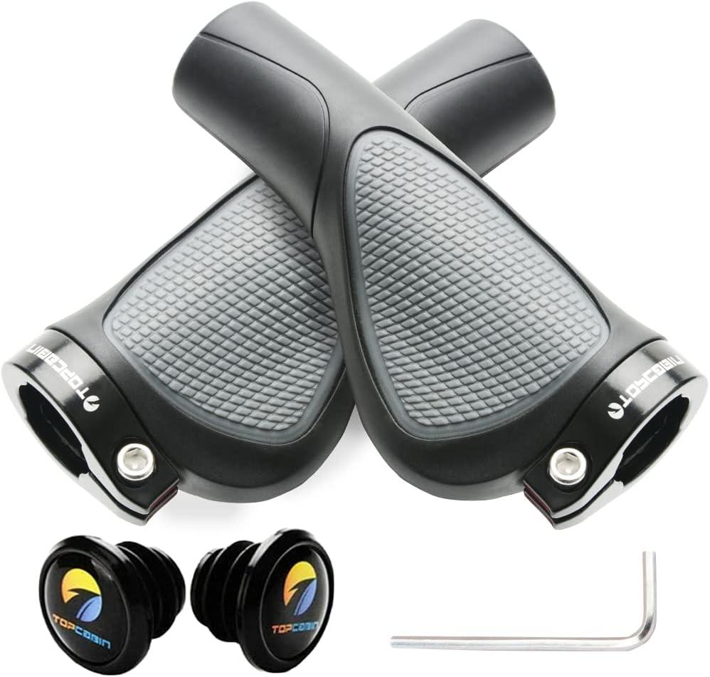 TOPCABIN Ergonomic Bike Grips - Widen Holding Rubber Grips with Aluminum LockGrips for Mountain & Road Bikes