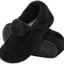 BARERUN Womens Slippers Fuzzy House Shoes with Faux Fur Lining Soft-lightweight House Slippers Socks Moccasin Slippers with Rubber Sole Indoor/Outdoor Size 39, Black