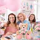 Pink 6 Set Baby Shower Bear Centerpieces for Tables Mason-Style Glass Jars with Artificial Peonies and Baby's Breath Rustic Table Decor for Gender Reveal Party Wedding