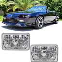 Chrome Crystal Semi-Sealed Headlights 4 x 6 Inch Glass Lens H4 HID LED Halogen High and Low Beam Replacement Kit (Pair)