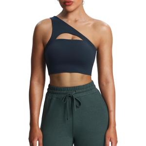 Aoxjox Women's Workout Sports Bras Fitness Gym Olivia Asymmetric One Shoulder Bra Yoga Crop Tank (Blueberry) Smal