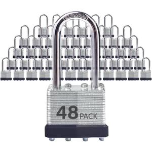 Keyed Alike Laminated Steel Padlocks with Long Shackle for Sheds, Fences & Lockers (48-Pack)
