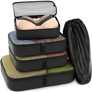 Compression Packing Cubes, 9 Set Packing Cubes for Travel Compression, Lightweight Compressible Package Organizer for Carry On and Suitcases, Black