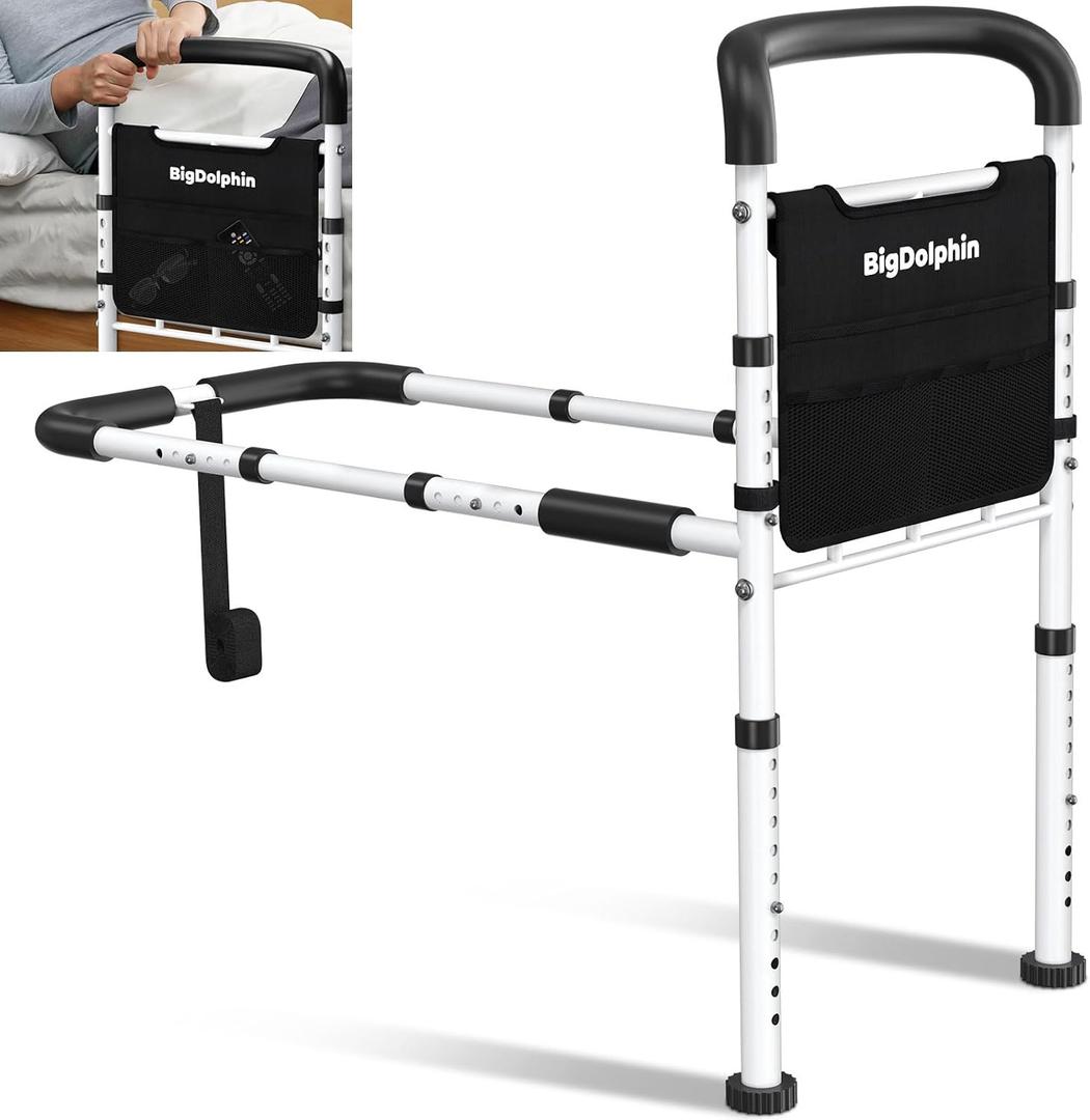 Bed Rails for Elderly Adults Safety - ASTM Approved Adjustable Bed Cane with Non-Slip Ergonomic Handle & Storage Pocket, 400 LBS Stable Bed Assist Rails for Seniors, Tool-Free, Model