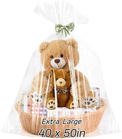 woric 6PCS Extra Large Cellophane Gift Bags 40x50 Inch Clear Cellophane Wrap Storage Bags for Gift Baskets Mothers Day Graduation Gifts Decor Baby Bridal Shower Wedding Party Birthday 2.5 Mil Thick