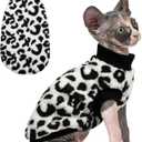 PUMYPOREITY Cozy Fleece Cat Sweater - Stretchy & Warm Knitted Cat Shirt, Super Soft Kitten Sweater, Machine Washable Pet Clothing for Comfort & Style, Black Leopard, XS