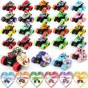 Hanaive 24 Set Valentines Day Monster Trucks and Cards Gift Bulk for Kids, 24 Pcs Valentines Day Die Cast Racing Cars 24 Pcs Valentine Cards Party Favors Set Students Classroom Exchange Prize Gifts