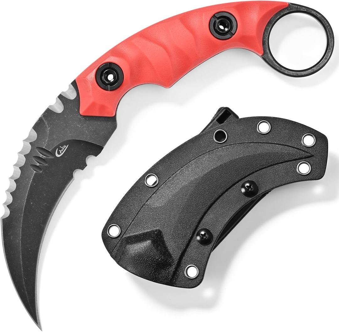 C1691N Fixed Blade Knife,D2 Steel Nylon Fiberglass Handle Outdoor Claw Knife for Survival, Hiking, Camping with Kydex Sheaths(Red)