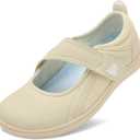 BARERUN Womens Walking Shoes Black Mary Jane Shoes Wide Toe Diabetic Shoes for Women Adjustable Ultlight Breathable Barefoot Shoes Cozy Zero Drop Non Slip Daily Shoes Beige 9 Wide