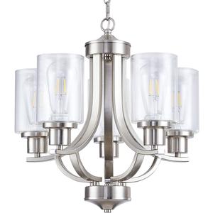 5-Light Dining Room Chandelier, Modern Small Chandeliers Farmhouse High Ceiling Pendant Light Fixtures for Living Room, Kitchen, Foyer, Bedroom (Brushed Nickel)