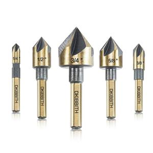 Countersink Drill Bit Set, 5 Pieces High Speed Steel 82 Degree 5 Flute 6mm Round Shank Mill Cutter Bit Countersink in Sizes 1/4 3/8 1/2 5/8 3/4 Set with Carrying Case