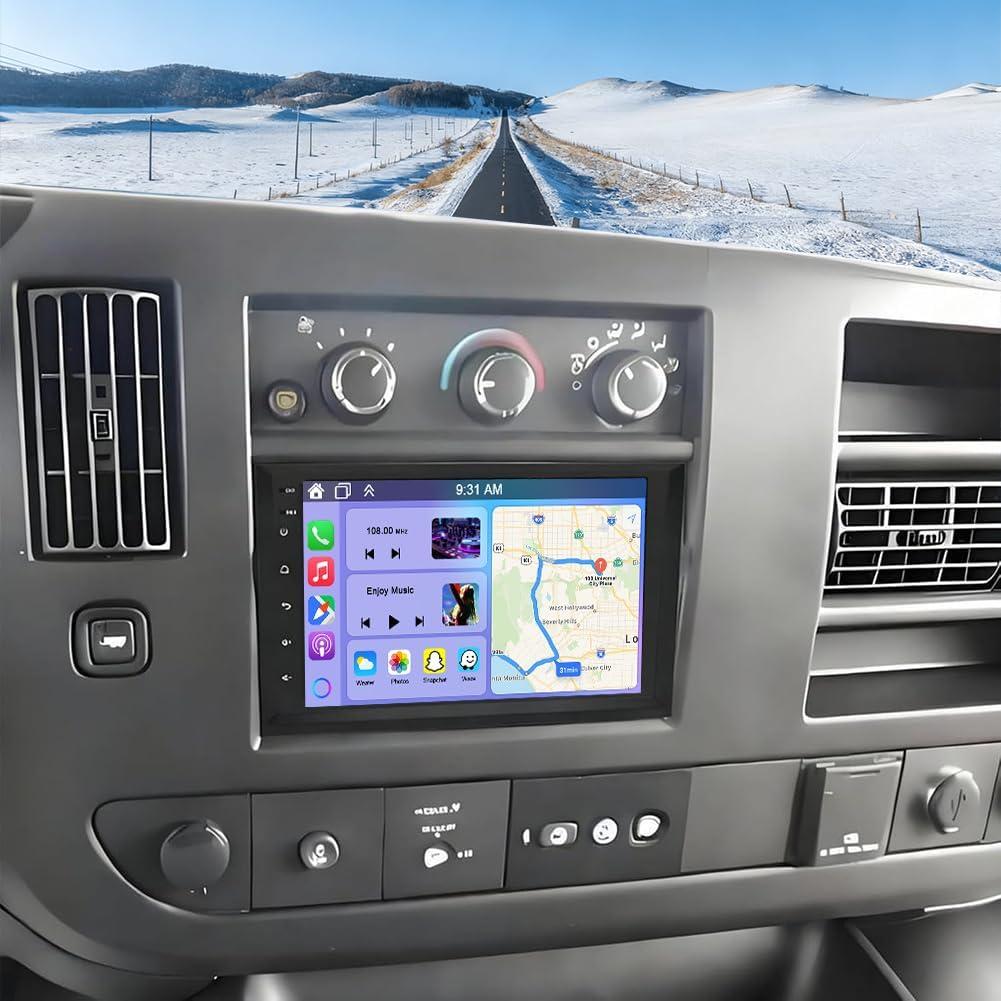 Car Stereo Radio for Chevy Express Van 2008-2019 with Wireless CarPlay and Android Auto, 8" IPS Touchscreen Android 14 Double Din Car Audio Receiver w/Bluetooth GPS WiFi FM RDS SWC Mirror Link, 2+32G