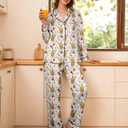 Womens Pajamas Set Soft Silk Satin Sleepwear Pajamas Top and Pants Pjs Set Long Sleeve Loungewear with Pockets (XL)