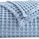 Bedsure Cooling Cotton Waffle Queen Size Blanket - Lightweight Breathable Blanket of Rayon Derived from Bamboo for Hot Sleepers, Luxury Throws for Bed, Couch and Sofa, Sky Blue, 90x90 Inches