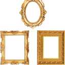 Amyhill 3 Pcs Large Photo Booth Props Picture Frame 3 Sizes Gold Wedding Selfie Frame Vintage Props Accessories for Wedding Bachelorette Birthday Carnival Party Decor