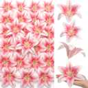 30 Pack Large Artificial Lilies Flower Heads with Realistic Stamens 5.9" Faux Fake Lily Flower Heads Bulk for DIY Crafts Cake Wedding Bridal Wreaths Table Home Party Decor(Light Pink)