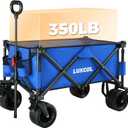 LUXCOL Wagon Cart Foldable, Collapsible Folding Wagon with All-Terrain Wheels & Adjustable Handle, Portable Heavy Duty 350LBS Weight Capacity for Camping, Grocery Shopping, Sport, Outdoor Use (Blue)