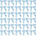 AIMUDI Light Blue Satin Ribbon Twist Tie Bows 2.5" Pretied Blue Bows for Baby Shower Premade Baby Blue Bows for Crafts Treat Bags Cake Pop Gift Wrapping Wedding Party Favors Goodie Bags - 50 Counts