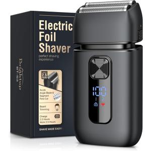 Brightup Foil Shavers for Men - Smooth & Painless Electric Razor for Men with Back Beard Trimmer for Long Thick - Wet Dry Shaving/Travel Lock/LED Display/IPX6 Waterproof (Black)