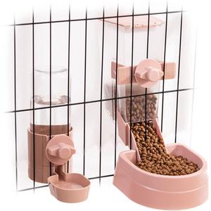 Oncpcare Rabbit Food Dispenser Water Bottle, Small Animal Bowls for Cage, Hanging Automatic Small Pet Water Bowl for Bunny Guinea Pig Ferret (Pink)