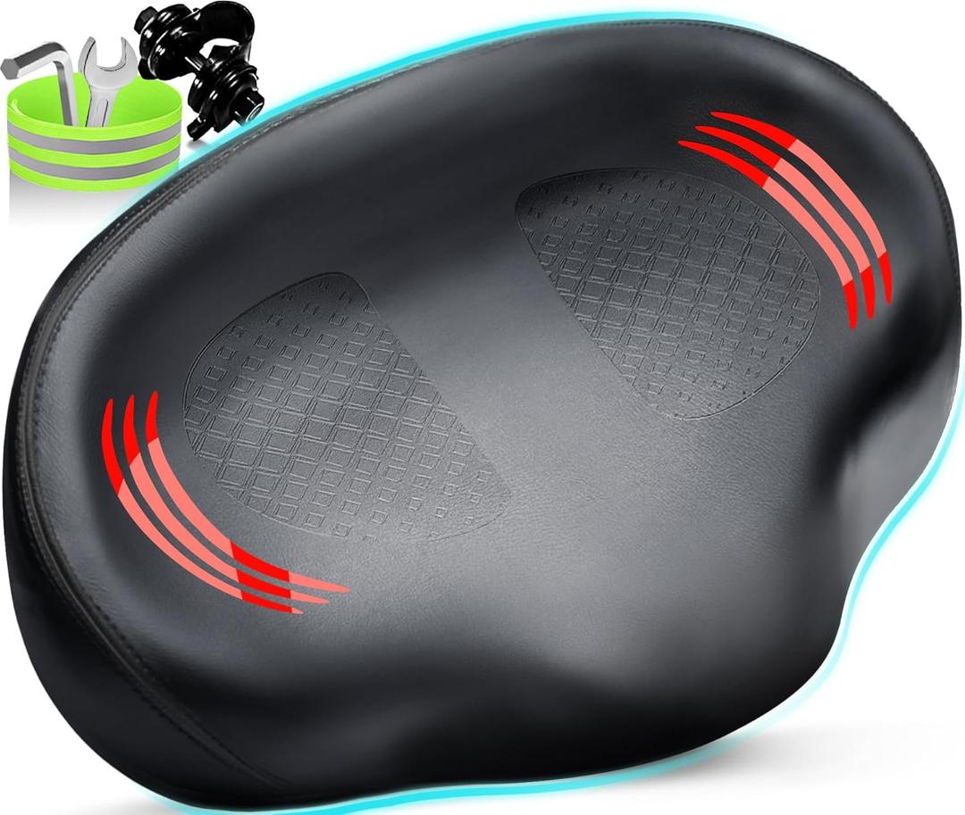Bike Seat Noseless Wide Bicycle Seat for Women Men, Bike Seats Cushion Comfort for Big Butt, Multiple Fit Saddle for Peloton, Electric, Exercise, Cruiser Bikes (Red)