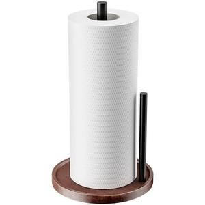 Chinpakden Wooden Paper Towel Holder Countertop - Kitchen Paper Towel Holder Stainless Steel with Real Wood Base, Farmhouse Paper Towel Roll Dispenser Fits Standard and Jumbo Size Paper Towels
