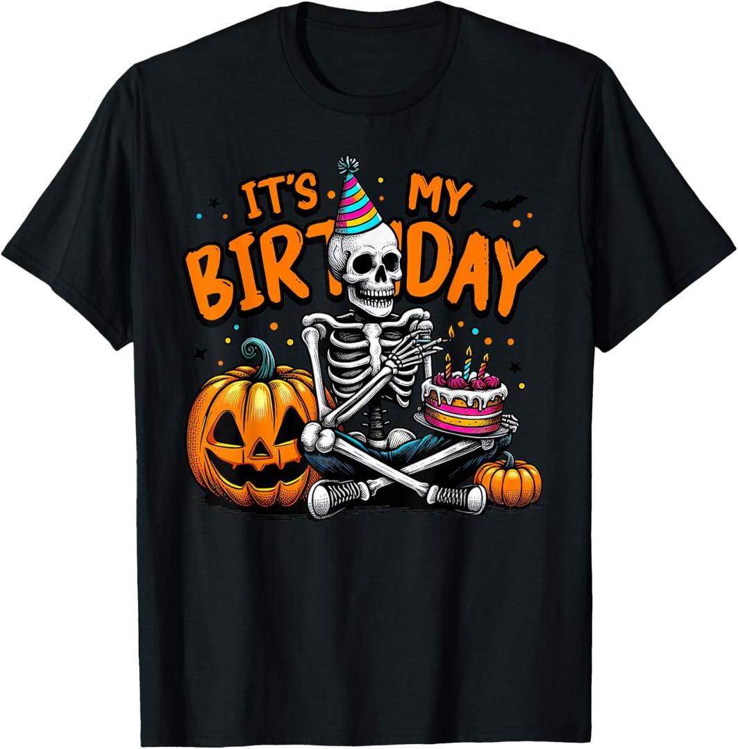 It's My Birthday Skeleton Happy Halloween Birthday Party T-Shirt, S