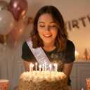 Birthday Sash with Rose Gold Glitter - Adjustable Satin Birthday Girl Sash for Women, Perfect Party Decoration & Photo Prop for 18th, 21st, 30th, 40th, 50th Birthday Celebrations