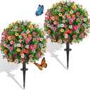 Dense Multi-Color Artificial Flower Topiary Ball Trees 24 Inch, Set of 2 Fake Plants with Ground Spike, UV Resistant No Fade Faux Bushes for Spring Garden, Patio, Porch, Yard, Outdoor Decor