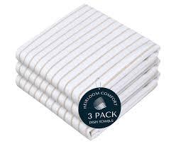 Beige Stripe Kitchen Towels, 3 Pack, 100% Cotton, Super Absorbent and Quick Dry, Classic Striped Towel Set, Durable Dish Cloths for Kitchen Use, Cleaning & Drying Dishes3