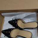 Kitten Heels for Women Pointed Toe Heels Studded Slip On Bow Heels Mules Faux Suede Sandals Kitten Heel Pumps (7.5, #1 Black Suede)