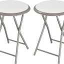 Lavish Home Portable Folding Stool with Backless Seat Set of 2, White, 18”