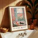Vintage Black Cat Bathroom Wall Art Cute Cat in Bathtub Wall Decor Picture Claude Monet Animal Bathroom Canvas Painting Prints 12x16 inch Wood Framed