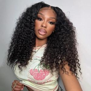 Colorful Queen Curly Lace Front Wig 18 Inch Curly Wigs for Black Women Water Wave Synthetic Lace Front Wig Pre Plucked with Baby Hair Kinky Curly Glueless Wig Black 1B