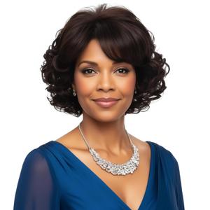 XIUFAXIRUSI XIUFAXIRUSIShort Dark Brown Curly Wigs for Women Wavy Full Hair Wig Natural Looking Synthetic Wig for Halloween Cosplay Daily Use