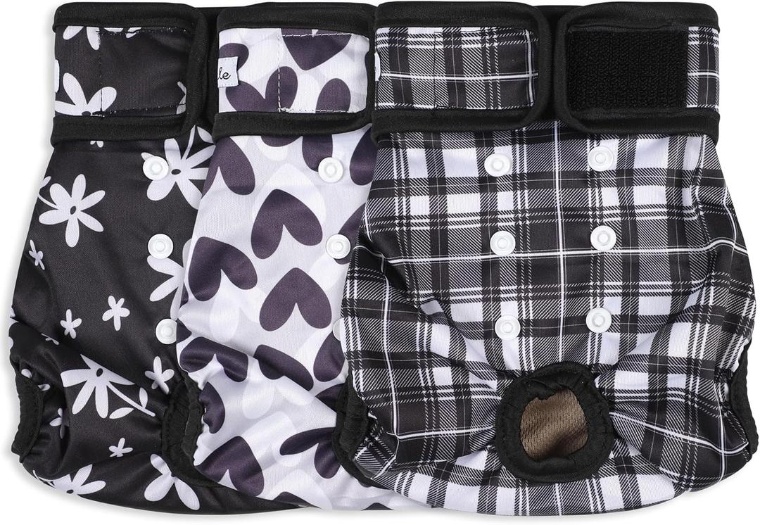 Female Dog Diapers - Premium Reusable Diapers for Doggie in Heat - Highly Absorbent for Pet Incontinence with Adjustable Snaps Black, M (Medium (12-15Waist)