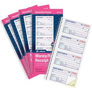 Adams SC1152PK Money Receipt Book,Spiral,2-Part,7-5/8-Inch x11-Inch (Pack of 5)