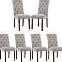 COLAMY Button Tufted Dining Chairs Set of 6, Parsons Upholstered Fabric Dining Room Chairs Kitchen Chairs with Wood Legs and Padded Seat, Light Grey