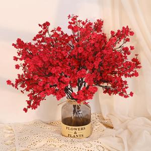 Yastouay Red Babys Breath Artificial Flowers, 10pcs Real Touch Silk Faux Flowers for Bouquet, Home Decor
